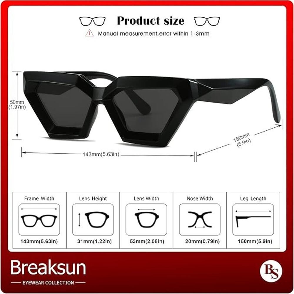 Luxury Thick Frame Cat Eye Sunglasses for Women Vintage Trendy 2 pair - Picture 2 of 9